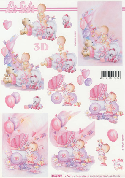 4169.722 3D Motivbogen A4 Babygirl rosa