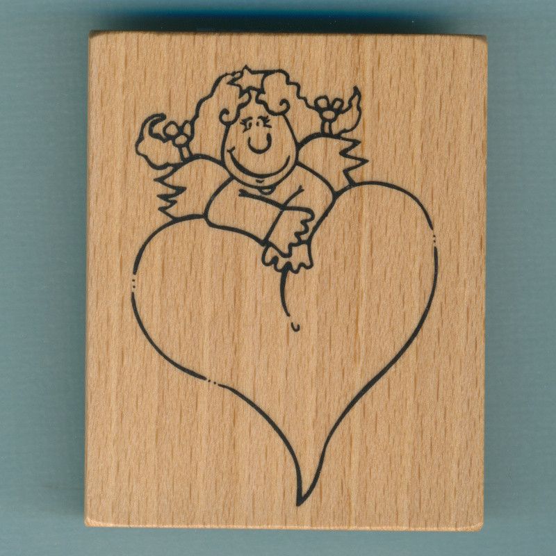 90421 Holzstempel Engel mit Herz 6x5cm